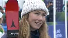 Mikaela Shiffrin being interviewed during Winter Olympics 2026