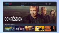 A screenshot of the Britbox app interface on a Samsung smart TV, against a blue background