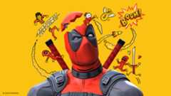 Deadpool with his head split open as drawings circle around him