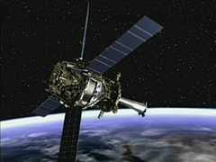 Artist&#039;s concept of Gravity Probe B spacecraft in orbit around the Earth.