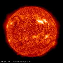 This image, captured by NASA&#039;s Solar Dynamics Observatory (SDO) on March 10, 2012, shows an active region on the sun, seen as the bright spot to the right. Designated AR 1429, the spot has so far produced three X-class flares and numerous M-class flares.