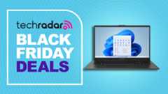 Asus Vivobook Go 15 against a cyan TechRadar deals background