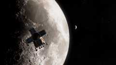 Artist&#039;s illustration of Impulse Space&#039;s planned lunar lander circling the moon.