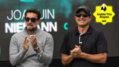 Yasir Al-Rumayyan and Scott O&#039;Neil clap Joaquin Niemann during LIV Golf Miami 2025