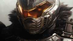 Doom: The Dark Ages The Forsaken Plains secrets and collectibles - A close-up shot of the Doom Slayer, with glowing eyes shining behind his visor.