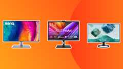 Three of the best monitors for graphic artists on a green background