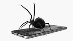 Illustration of a venomous spider poised over a smartphone