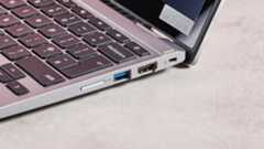 Close-up of right-hand side ports on Acer Chromebook Spin 312, on desk