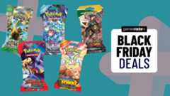 Five Pokemon TCG blisters next to a text box saying &#039;Black Friday deals&#039;.