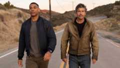 Aaron Pierre as John Stewart and Kyle Chandler as Hal Jordan in Lanterns.