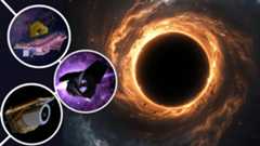 (Left) the telescope triple threat of the JWST, Roman and Euclid, (Right) an illustration of a supermassive black hole in the early universe