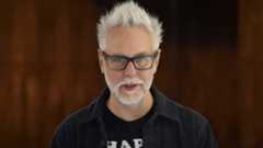 Screenshot of James Gunn giving DCU announcement for DC Studios