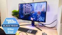 LG UltraGear 27 OLED gaming monitor with Black Friday deal tag superimposed