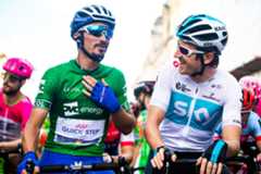 Julian Alaphilippe and Geraint Thomas at the Tour of Britain 2018