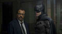 Jeffrey Wright as Commissioner Gordon in The Batman alongside Robert Pattinson in the Batsuit