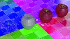 A 3D render of apples