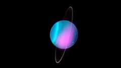 blue planet with purple spot surrounded by ring