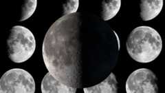 The half-illuminated last quarter moon against a background of the moon during other phases.