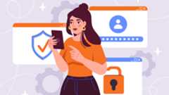 Illustration of a woman using a smartphone to verify her age