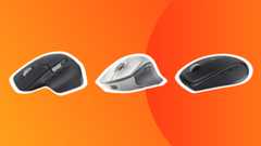 Three of our picks for the best mouse, in a row, on an orange background. 