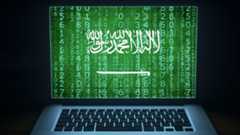 Laptop with Saudi Arabia flag on screen