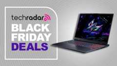 Acer Predator Helios 16 AI gaming laptop against a grey TechRadar deals background