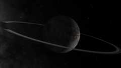 A dark planet surrounded by dark rings in the darkness of space