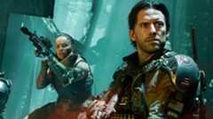 Black Ops 7 release times: A close up of David Mason and another character looking alarmed.