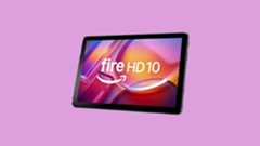 Amazon Fire tablet on a pink background