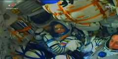 Yulia Peresild inside the Soyuz MS-18 spacecraft.