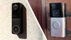 Split image of the Philips Hue Secure Video Doorbell and Ring Battery Video Doorbell Plus