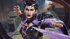 Highguard character in purple and black armor