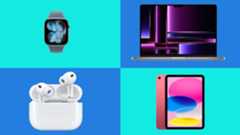 Apple products on a colourful background
