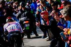 Slovenian Tadej Pogacar of UAE Team Emirates pictured in action during the men elite race of the Liege-Bastogne-Liege one day cycling event, 254,5 km km from Liege, over Bastogne to Liege, Sunday 21 April 2024. BELGA PHOTO DIRK WAEM (Photo by DIRK WAEM / BELGA MAG / Belga via AFP)