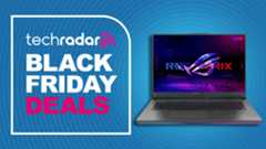 Asus Rog Strix G18 (2025) gaming laptop against a blue TechRadar deals background
