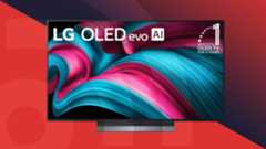 LG C5 OLED TV on red background
