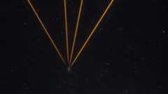 A series of golden lines converging to one point in a starry night in the center of the image