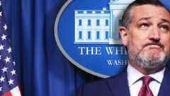 Photo illustration of Ted Cruz standing in the White House press room