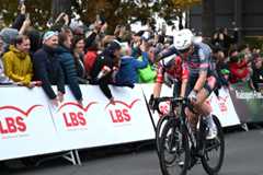 MUNSTER, GERMANY - OCTOBER 03: Jasper Philipsen of Belgium and Team Alpecin - Deceuninck celebrates at finish line as race winner during the 19th Sparkassen Munsterland Giro 2025 a 192km one day race from Stromberg to Munster on October 03, 2025 in Munster, Germany. (Photo by Christian Kaspar-Bartke/Getty Images)