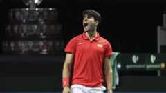 Carlos Alcaraz in action for Spain at the Davis Cup. 