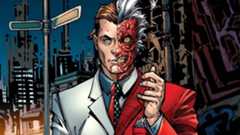 DC Comics artwork of Two-Face flipping his coin