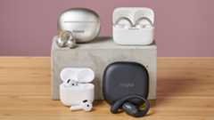 A selection of open earbuds on pink background, taken by TechRadar