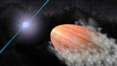 an illustration shows PSR J2322-2650b, a strange lemon-shaped exoplanet orbiting a pulsar