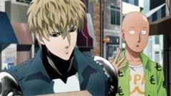 Genos and Saitama together on a street during the anime One-Punch Man