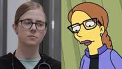 Side by side: Taylor Dearden's Dr. Mel King in The Pitt Season 2, Dearden's character in The Simpsons' 800th episode