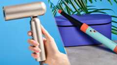 Dreame pocket hair dryer on the left and Dyson Airwrap i.d on the right