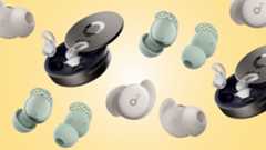 A college of sleep earbuds on yellow background