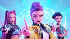 Huntrix performing in KPop Demon Hunters on Netflix