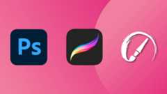 The logos of three of the best digital art software programs