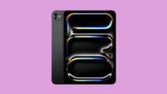 The iPad Pro on a pinkish background. 